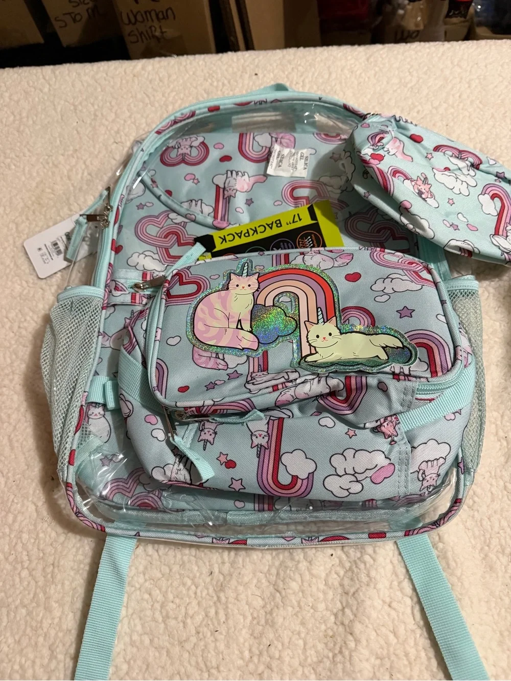 wonder nation Light Blue Unicorn & Cat Print Kids Backpack
